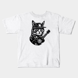 Cat Playing Guitar Shirt, Guitar Kitty Tshirt, Music Tee, Funny Guitar Shirt Acoustic Electric Bass Player For Men Women Rock Band Kids T-Shirt